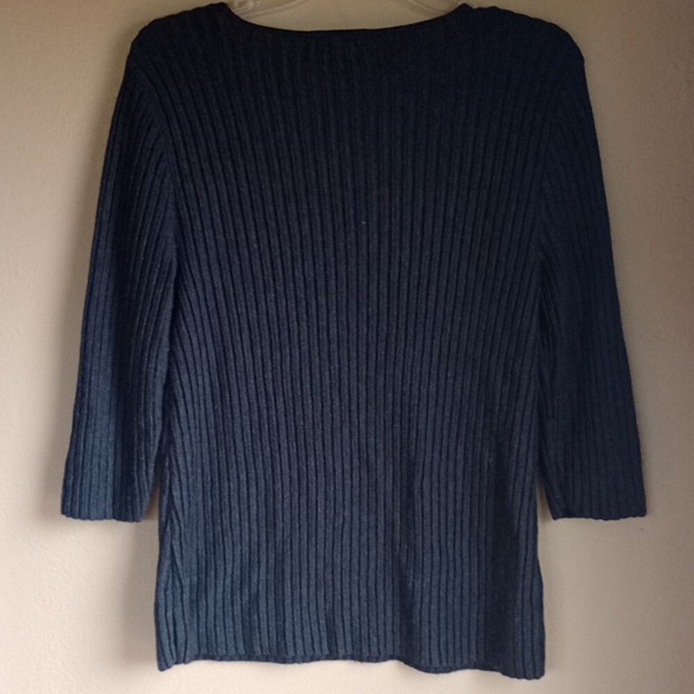 Eileen Fisher Charcoal Ribbed Sweater 3/4 sleeve crew neck Merino Wool size M - Picture 6 of 6